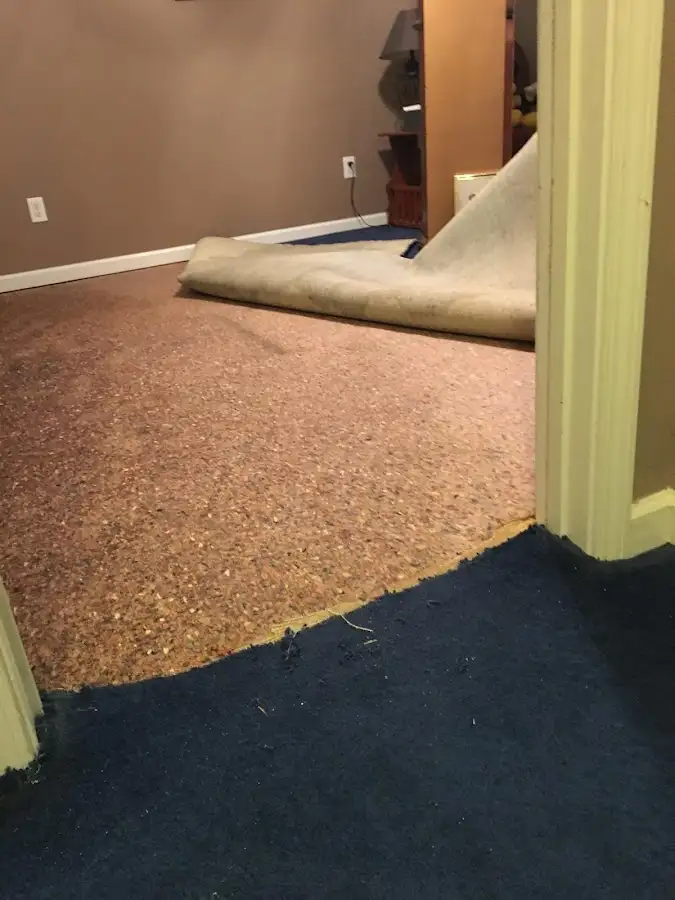 Carpet pad removal revealing water damage during Drying & Dehumidification in Santaquin